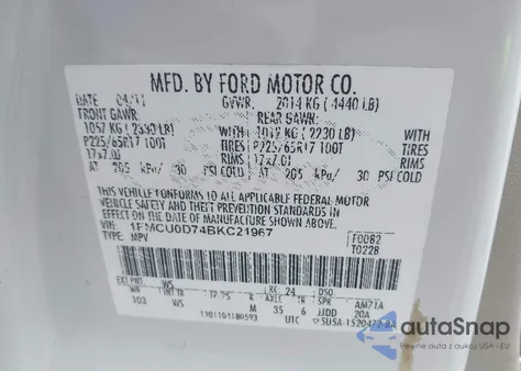 2011 Ford Escape Xlt from USA, damaged, VIN 1FMCU0D74BKC21967
